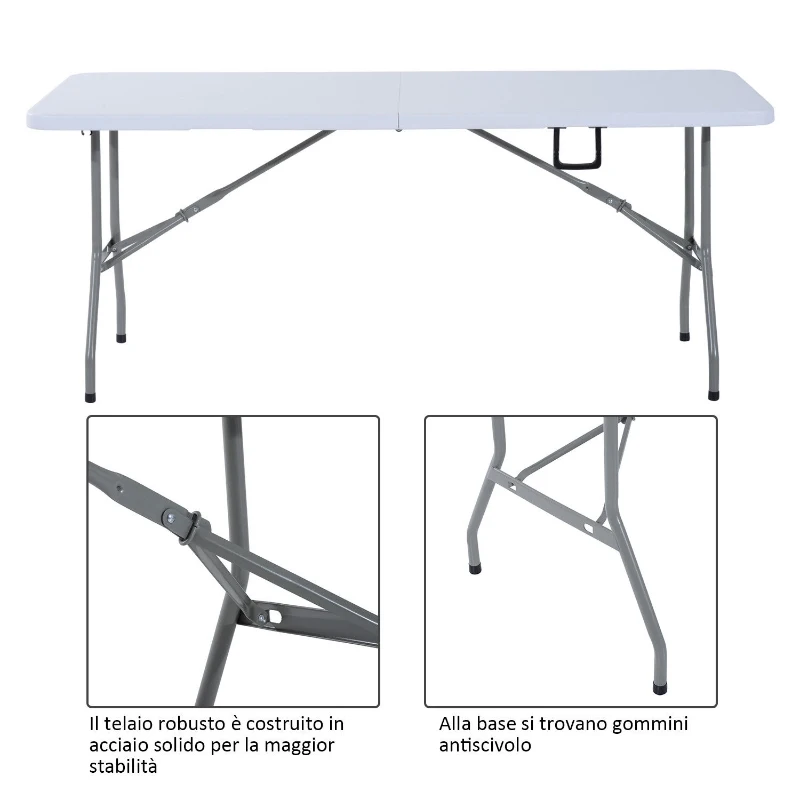 Outsunny, masa de picnic pliabila portabila, 180 x 74 x 74cm, alba