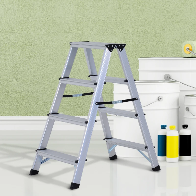 Homcom Scara Pliabila 4 Trepte din Aluminiu, Pliabila si Compacta, 81×42×72cm