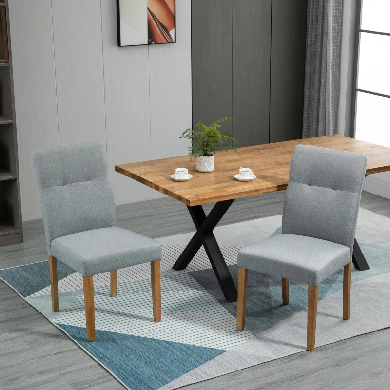 HOMCOM Set 2 Scaune Capitonate Spatar Înalt Picioare de Lemn Tapiţerie Ţesatura