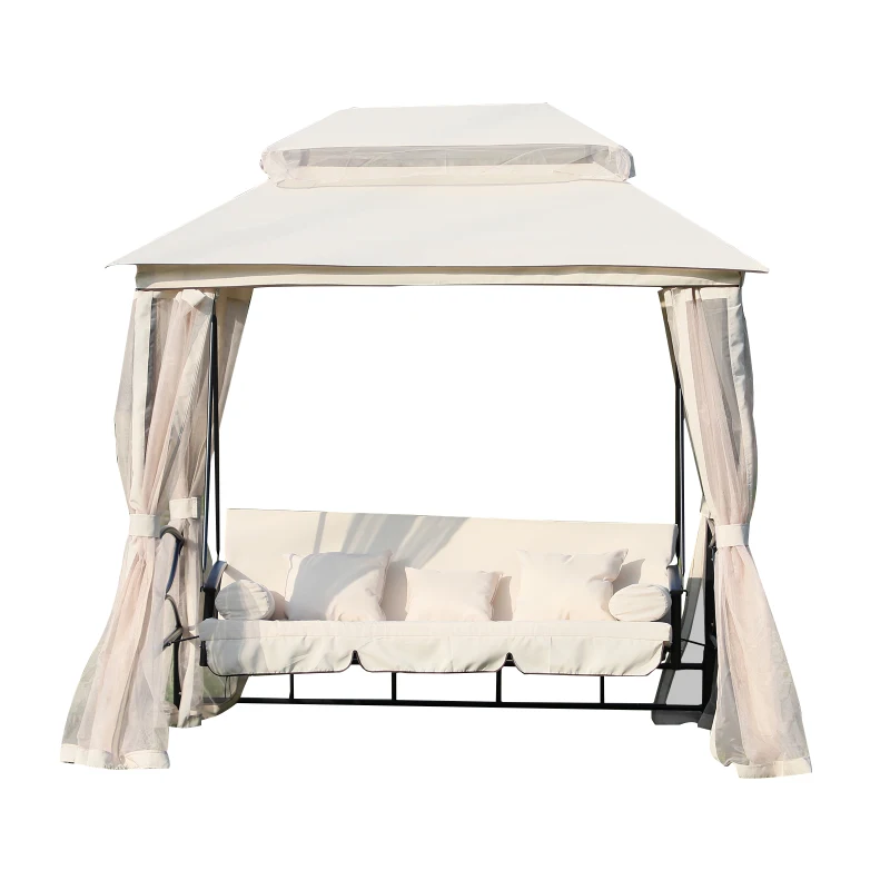 Outsunny Foisor cu Canapea cu 3 locuri si plasa de tantari, 256x172x248cm Culoare Bej(m-13)