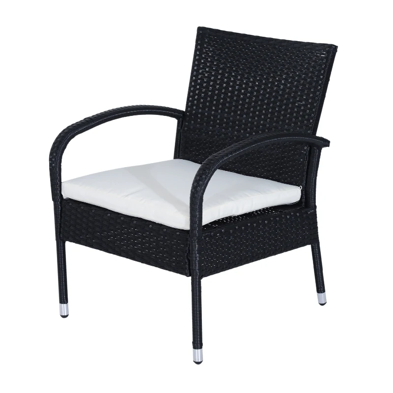 Outsunny Set de mobilier de grădină Outsunny din Rattan PE cu canapea, 2 fotolii cu perne și măsuță de cafea, negru