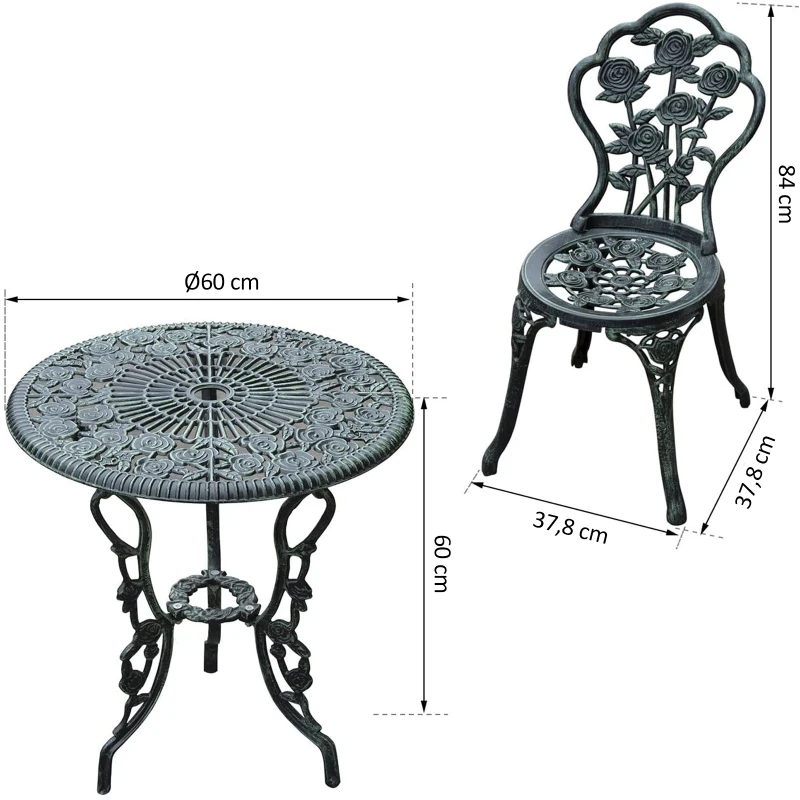 Outsunny Set Elegant de Grădină 2 Persoane, 2 Scaune si Masă Rotundă în Stil Neo-Retro, verde