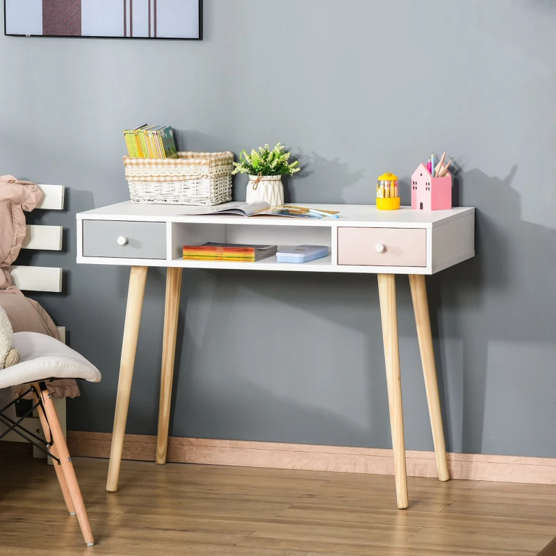 HOMCOM Birou cu sertare pentru copii, MDF, 100x48x76.5 cm, Multicolor