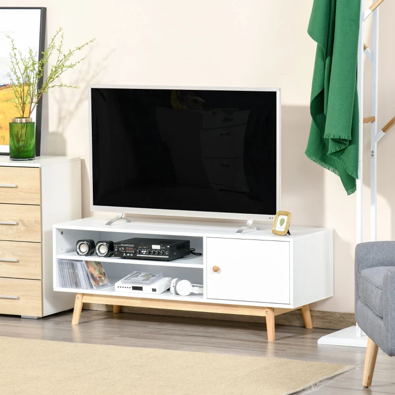 HOMCOM Mobilier TV Modern cu Dulapior si Compartimente cu Baza Ridicata TV pana la 50'' Alb