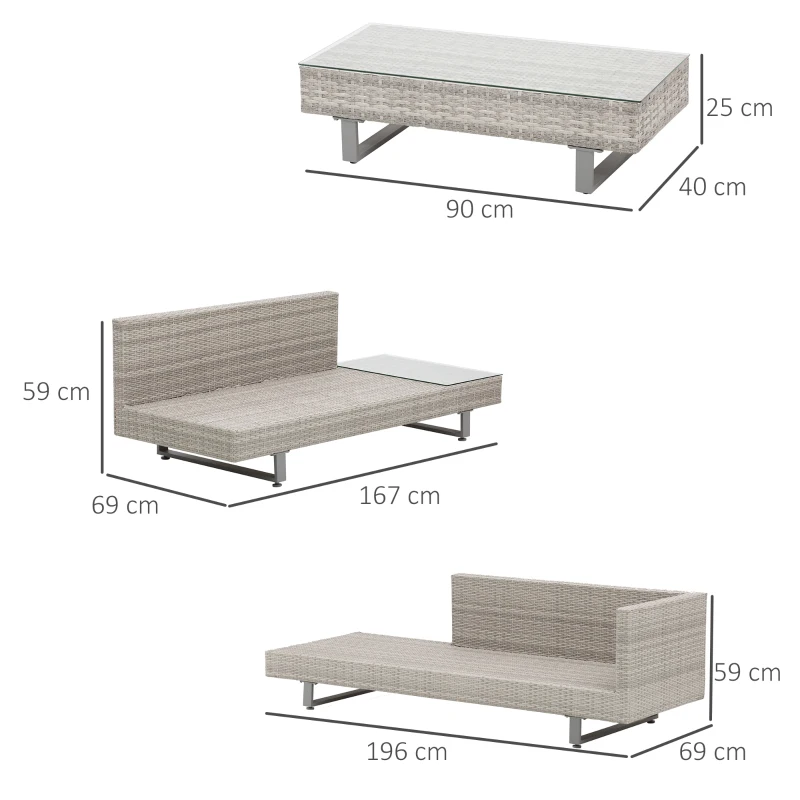 Outsunny Set Mobilier canapele si masuta pentru Gradina din Ratan Gri(m-3)