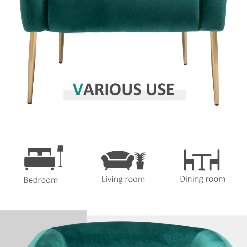 HOMCOM Fotoliu Cocktail din Catifea, Mobilier Modern Casa si Birou Verde