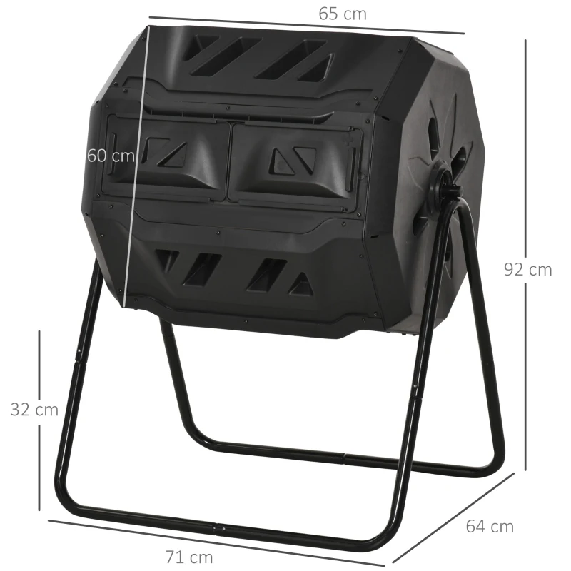 Outsunny Compostor Gradina & Balcon 71×65×96 cm – Tambur Rotativ pentru Deseuri
