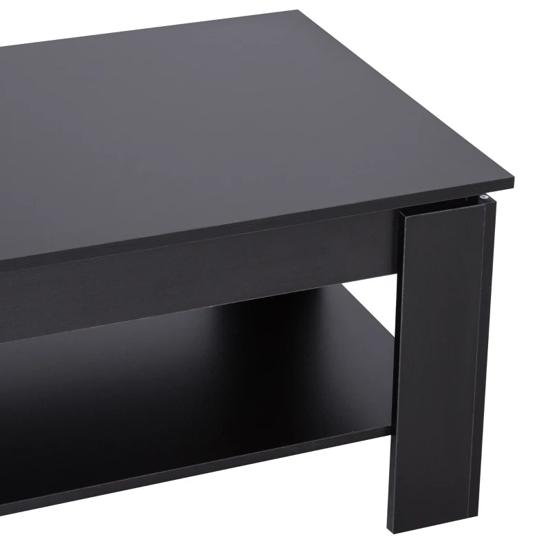HOMCOM Masa pentru Cafea Joasa pe 2 Niveluri in Lemn Negru 110x65x47cm