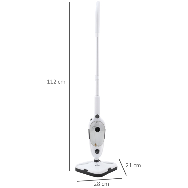 HOMCOM Mop electric cu aburi cu 11 accesorii, rezervor 450 ml, 1330 W – alb