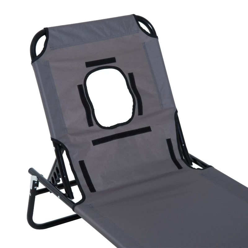 Outsunny Sezlong Relax Pliabil pentru plaja cu pernuta și deschidere pentru față în tesătură Oxford, Gri