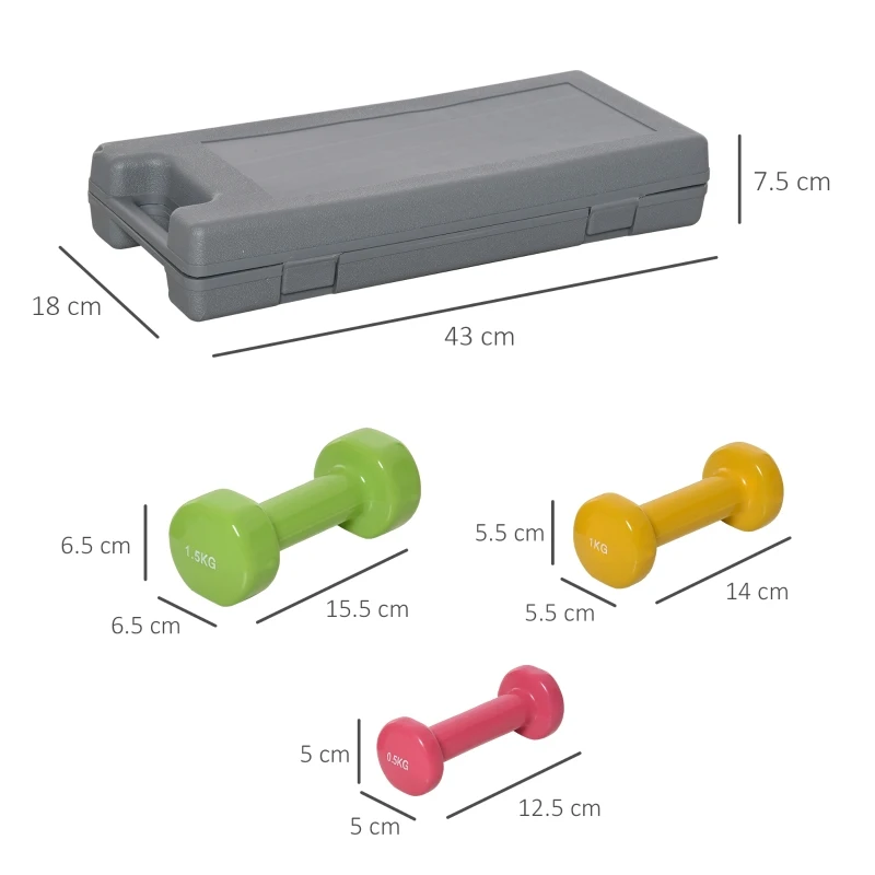 HOMCOM Set 6 Gantere cu Geanta, de 0.5kg 1kg 1.5kg, din Otel si PU