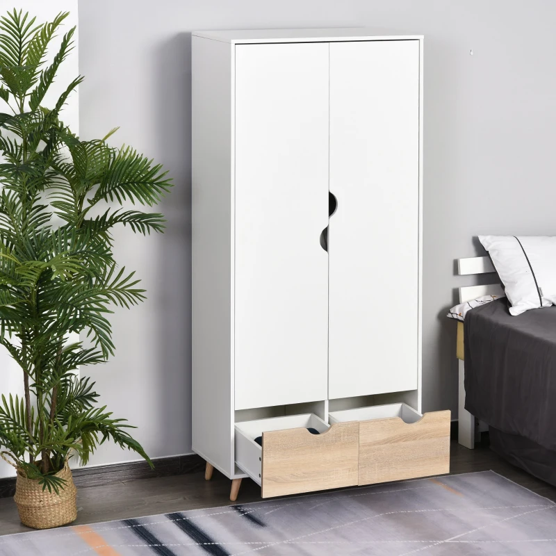 Homcom Dulap Elegant 2 Sertare & Raft pentru Haine – Alb(m-13)