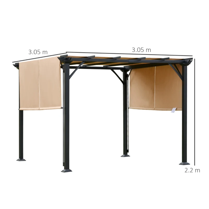 Outsunny Pergola Foisor de Gradina in Otel cu perdea reglabila 305x305x220cm