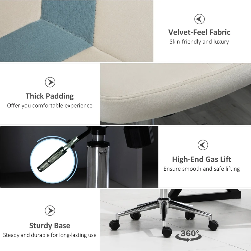 Vinsetto Scaun Rotativ Basculant pentru Birou si Casa, Inaltime Ajustabila Bej