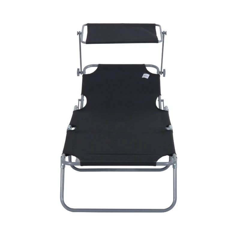 Outsunny Scaun Pliabil Reclinabil cu Paravan Parasolar in Tesatura Oxford, Negru