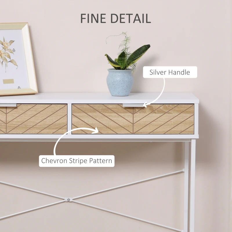 Consola Moderna HOMCOM pentru Hol si Sufragerie cu 2 Sertare Metalice 100x 30x75cm - Alb