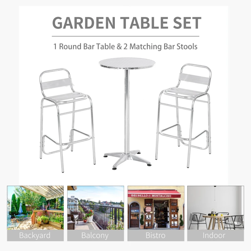 Outsunny Set de Masa Inalta si 2 Taburete de Bar pentru Exterior din Aluminiu si Otel