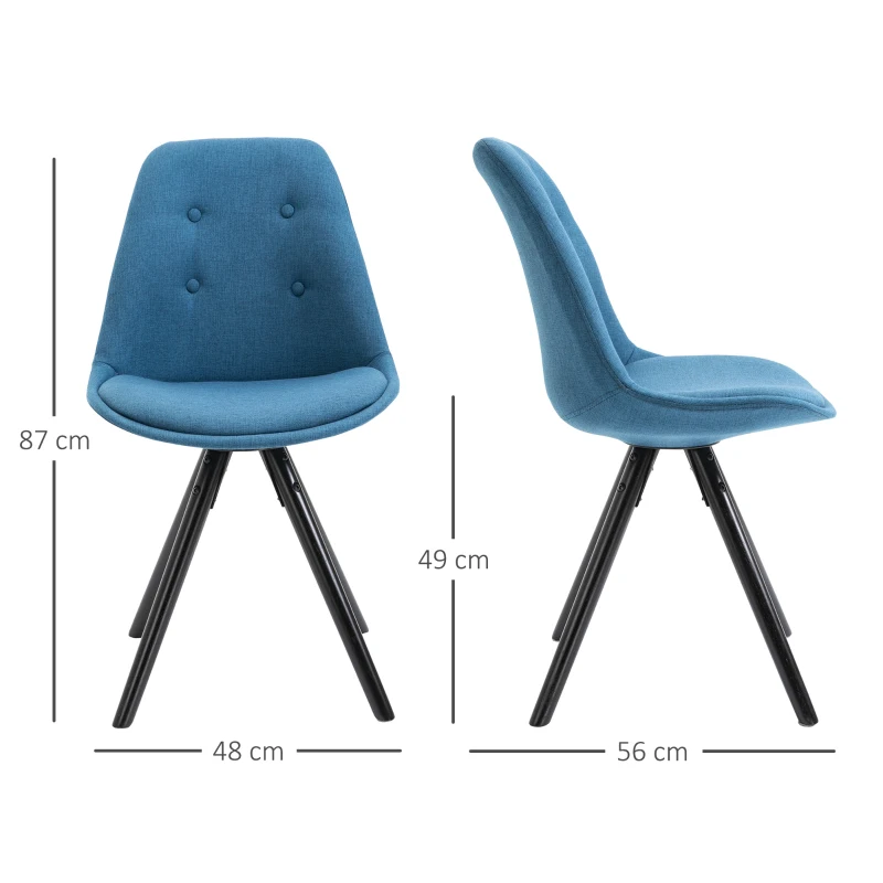 HOMCOM Set 2 Piese Scaun de Pranz captusite design modern pentru sala de pranz albastru
