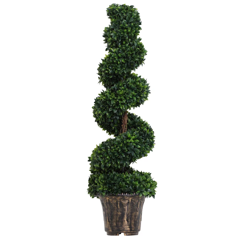 Outsunny Plantă Artificială Decorativă Buxus în Spirală cu Ghiveci Inclus, Ф32x120 cm, Verde