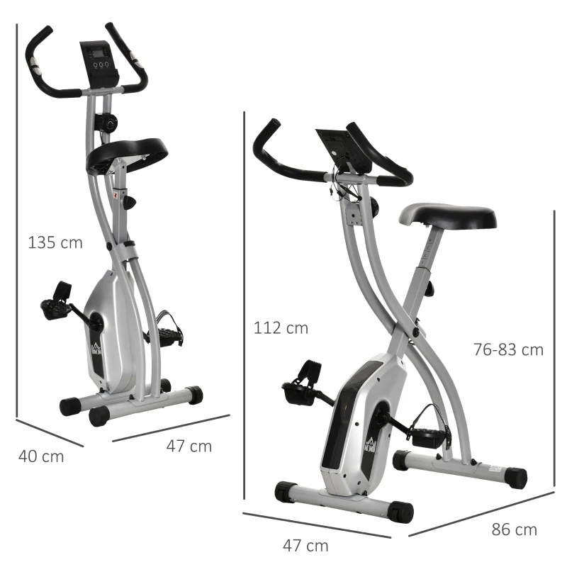 HOMCOM Bicicleta Pliabila cu Rezistenta Magnetica pe 8 nivele, Monitor LCD si Ritm Cardiac
