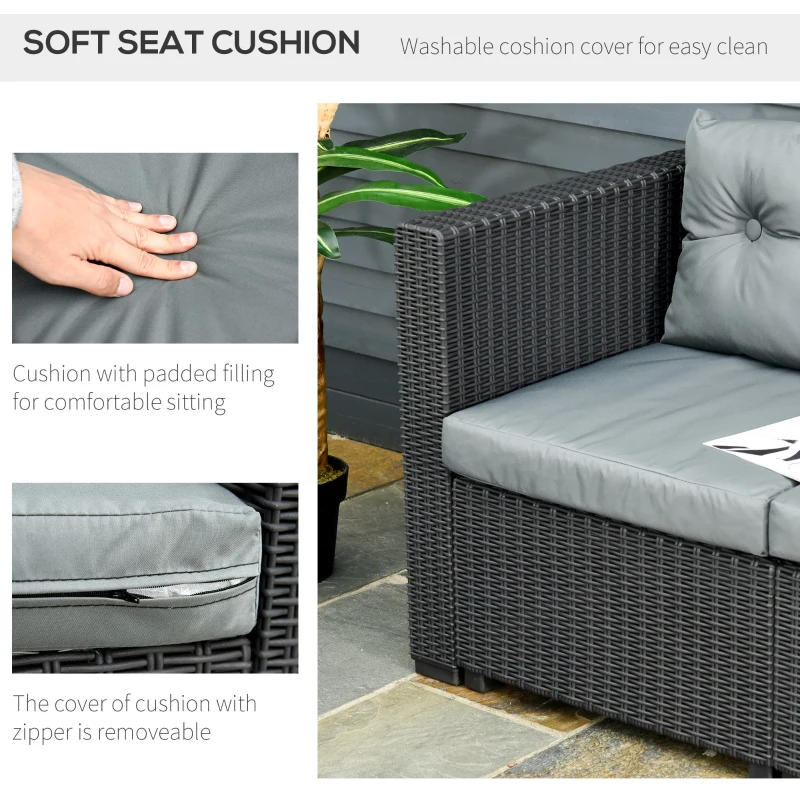 Outsunny Set Mobilier de Gradina Canapea cu 3 Locuri din Ratan PE si Suport pentru Picioare / Masuta