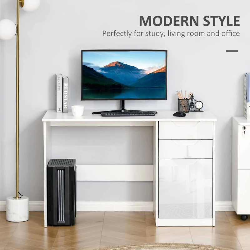 Masa de Birou Moderna HOMCOM pentru Camera si Birou din Lemn cu Sertare si Dulapior, 120x60x76cm