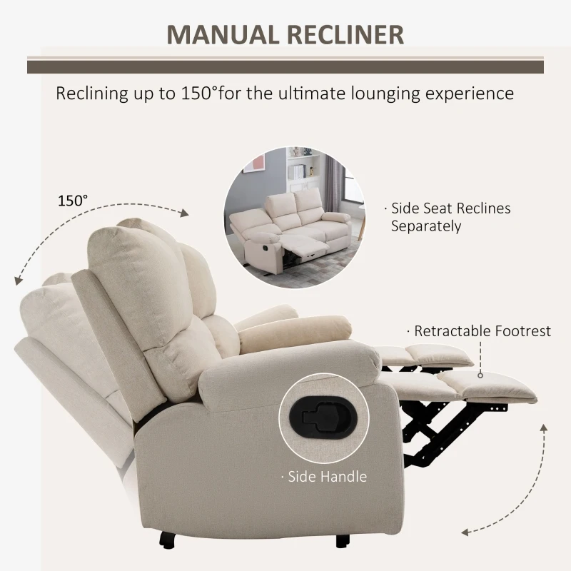 HOMCOM Canapea 3 locuri cu 2 scaune rabatabile si suport pentru picioare integrat bej