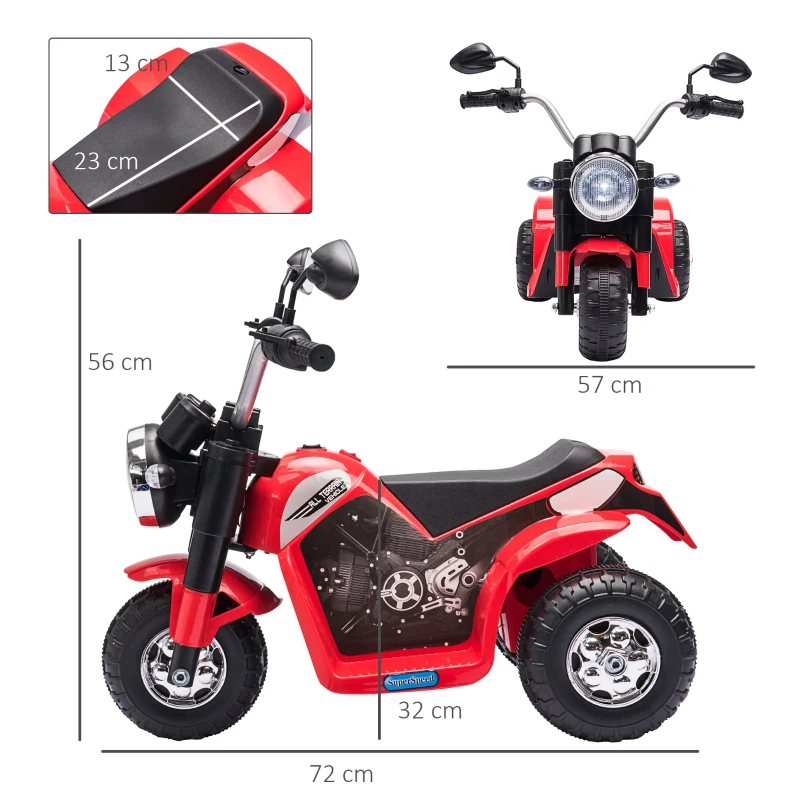 HOMCOM Motocicleta Electrica pentru Copii 3 Roti Lumini Sunete Baterie 6V Viteza 2km/h(m-3)
