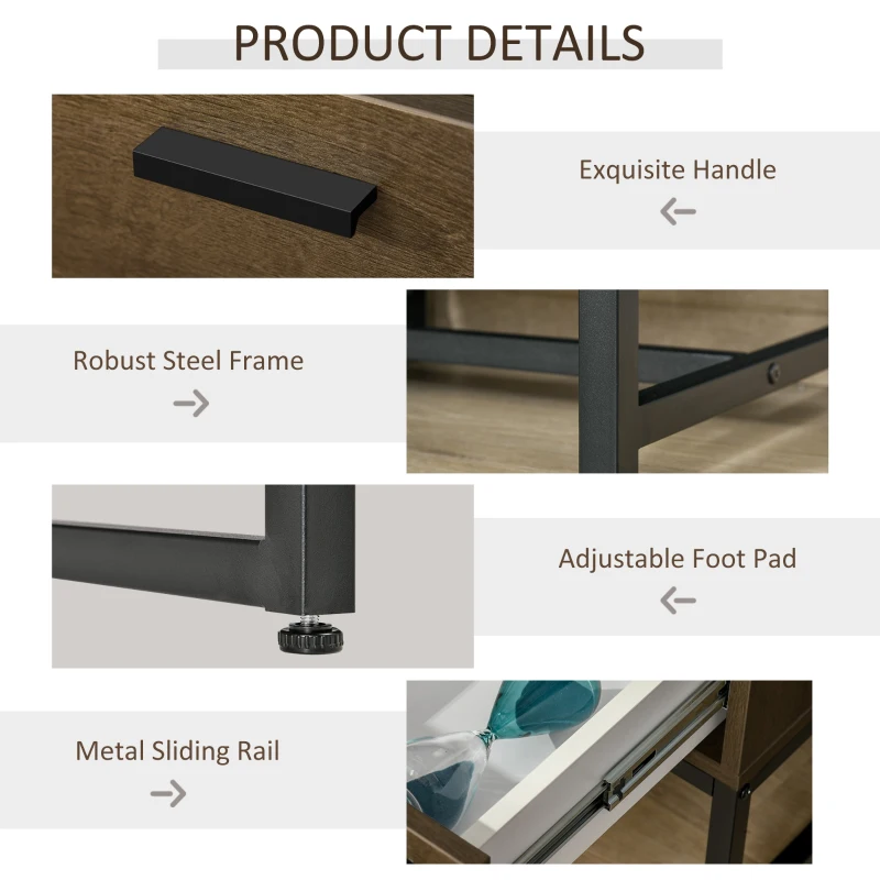 HOMCOM Noptiera Stil Industrial cu Sertar Masuta de Sufragerie din Lemn Otel