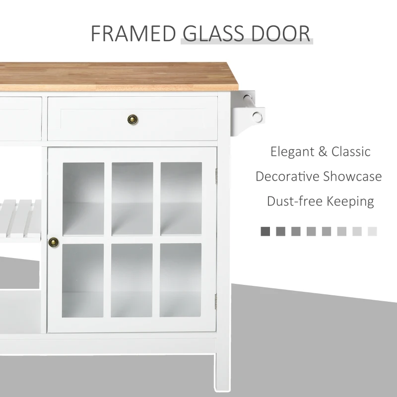 HOMCOM Carucior de Bucatarie din Lemn Multifunctional, 2 Roti, Sertare si Polite