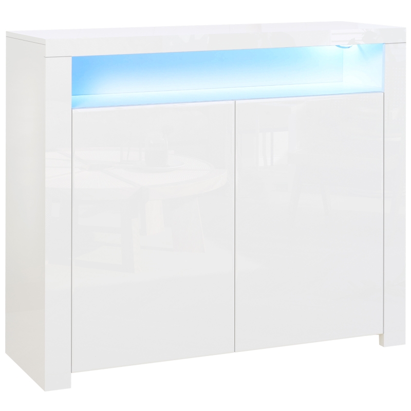 HOMCOM Dulapior cu Economisire Spatiu Multifunctional pentru Hol din Lemn Alb Lumini LED