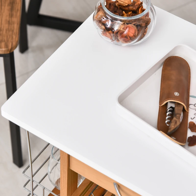 HOMCOM Carucior de Bucatarie din Lemn Maro cu 1 Sertar si 4 Cosuri Metalice