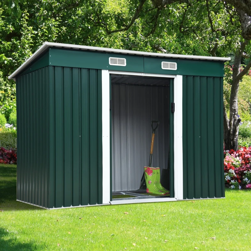 Outsunny Dulap pentru Ustensile de Grădină din lamieră de Oțel 255x133x182cm Verde