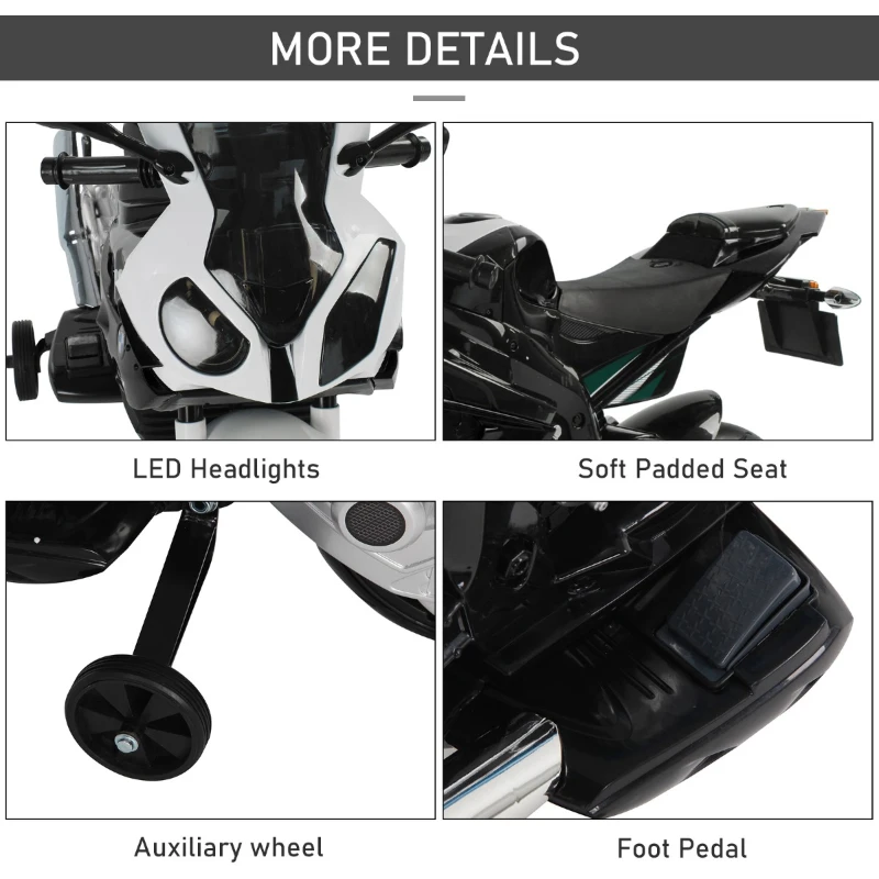 HOMCOM Motoreta Electrica BMW RR pentru Copii 12V, Negru si Alb