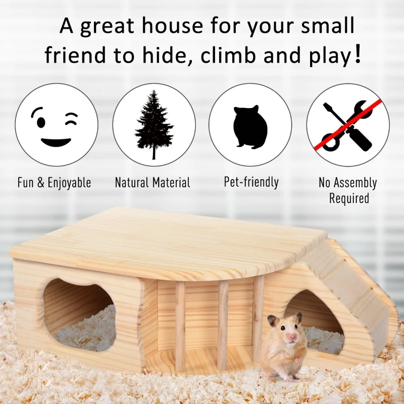 PawHut Casuta pentru Rozatoare si Animale mici 60x37x19.7cm Lemn