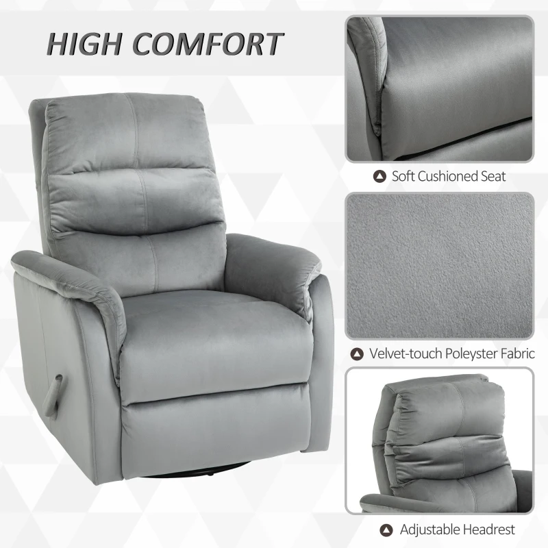 HOMCOM Fotoliu Relax Modern din Tesatura Gri cu Spatar Reclinabil de 140°