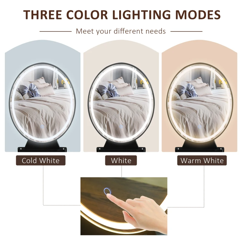 HOMCOM Masa de toaleta cu Oglinda Stil Industrial Lumini tip LED si Taburet Culoare Nuc