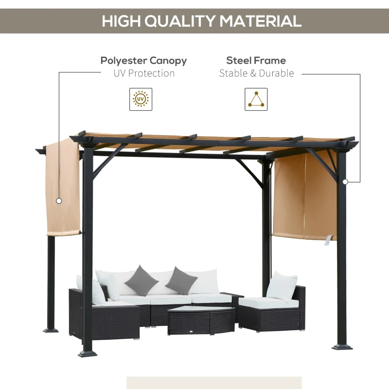 Outsunny Pergola Foisor de Gradina in Otel cu perdea reglabila 305x305x220cm