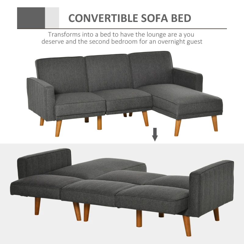 HOMCOM Canapea Extensibila pe Colt cu 3 Locuri din Tesatura Gri Lounge Reversibil