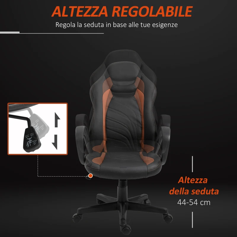 Vinsetto Scaun Ergonomic pentru Jucatori Gaming sau Birou Reglabil din Piele Maro si Neagra 62.5x69x109-119cm