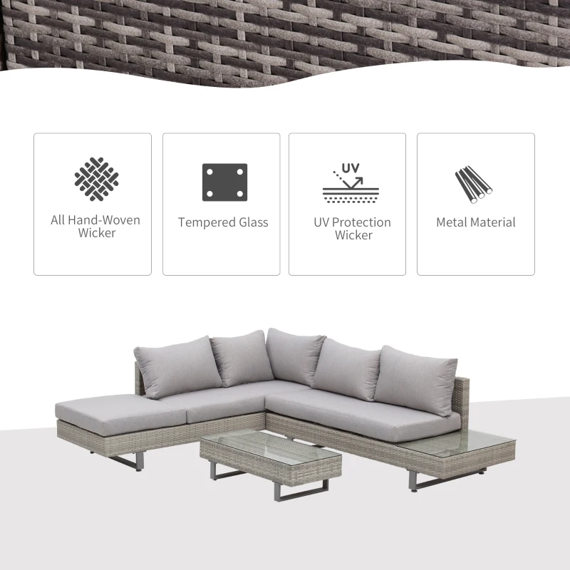 Outsunny Set Mobilier canapele si masuta pentru Gradina din Ratan Gri(m-4)