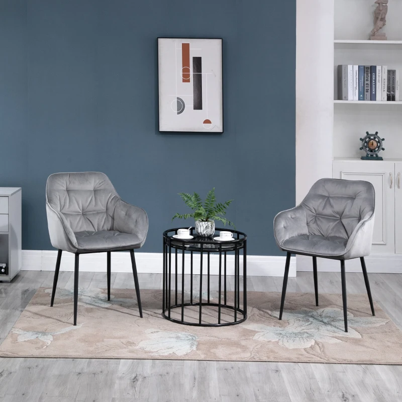 HOMCOM Set 2 Scaune moderne Capitonate Stil nordic din Catifea si Metal Gri