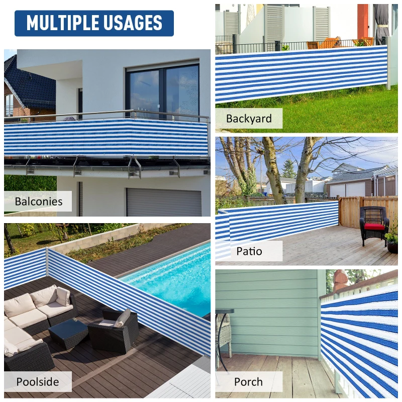 Outsunny Prelata Protectie din HDPE pentru Balcon si Gradina cu Dungi Alb si Albastru 5m0.9m