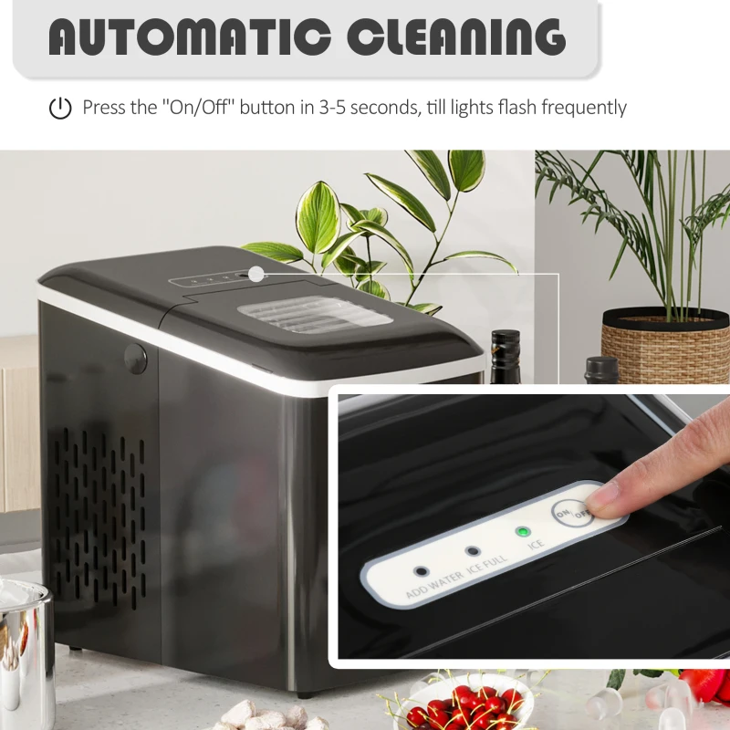 HOMCOM Masina pentru Gheata pentru Casa Producator de Ghiata 12kg/24h Neagra