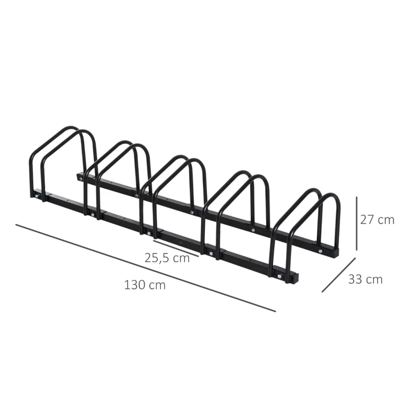 HomCom Suport Biciclete cu 5 Locuri Parcare pentru 5 Biciclete 130 × 33 × 27cm Negru