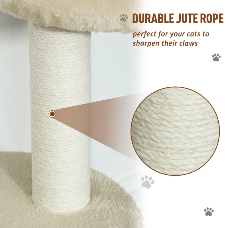 PawHut Ansamblu pentru Pisici pe mai multe nivele, Casuta si Franghii din Iuta, Bej