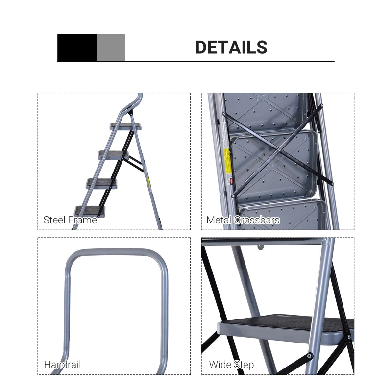 HOMCOM Scara Pliabila Multifunctionala din Metal cu 4 Trepte Max. 150 kg