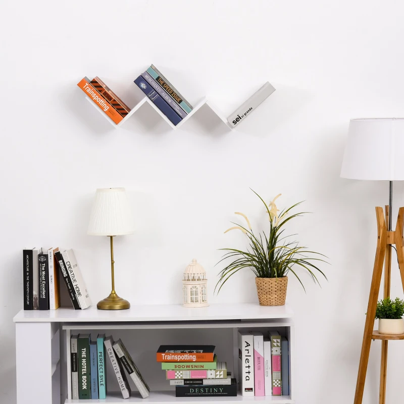 HOMCOM Biblioteca de Perete in Forma de V din Lemn pentru Casa si Birou 80.6 x 16 x 15.2cm