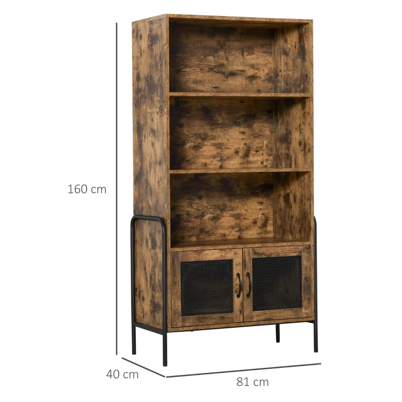 HOMCOM Biblioteca Design Industrial cu 3 Etajere si Dulapior din Lemn si Metal