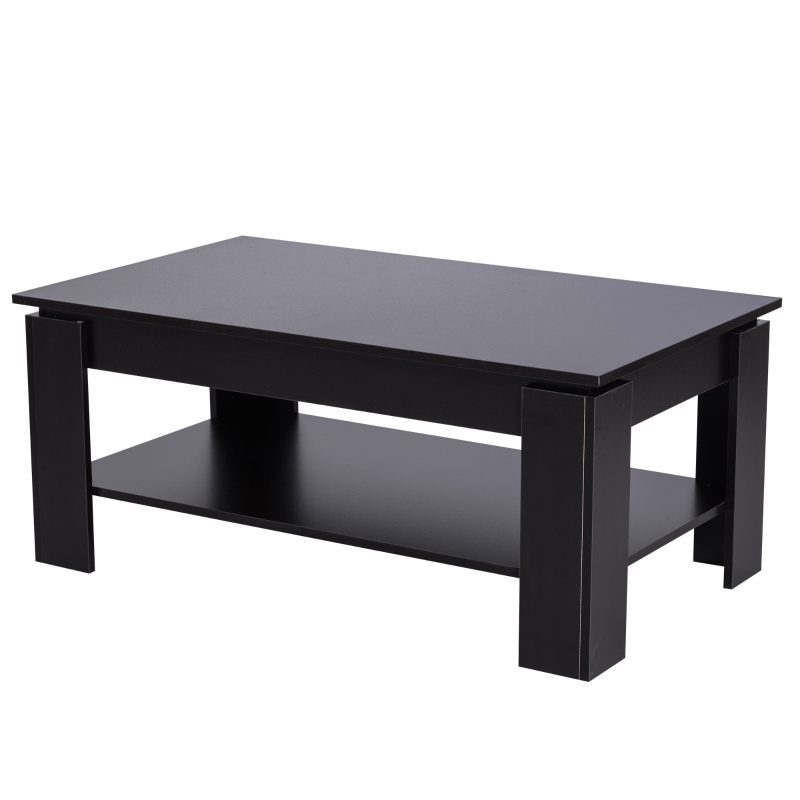 Homcom Masa pentru Cafea Joasa pe 2 Niveluri in Lemn Negru 110x65x47cm